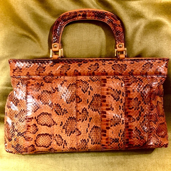 VINTAGE 1970s MASTERCRAFT LEATHER SNAKESKIN BAG ❤️ - Picture 8 of 9
